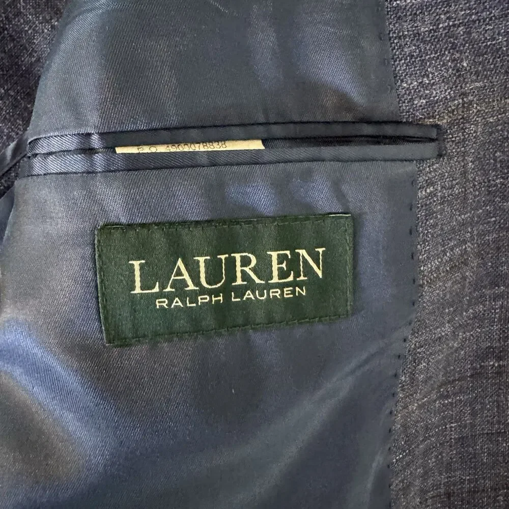 Lauren Ralph Lauren Men Suit Blazer Coat Jacket Sz 46 Wool/Linen/Silk Blue Plaid